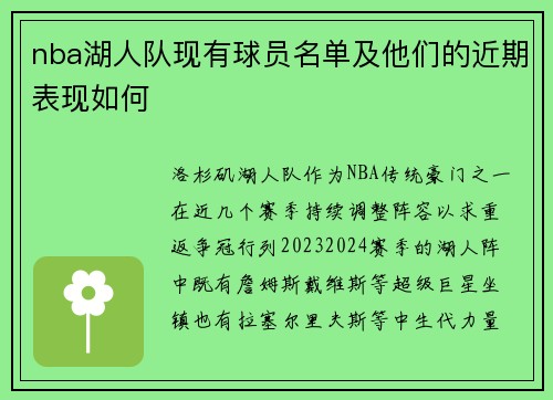 nba湖人队现有球员名单及他们的近期表现如何